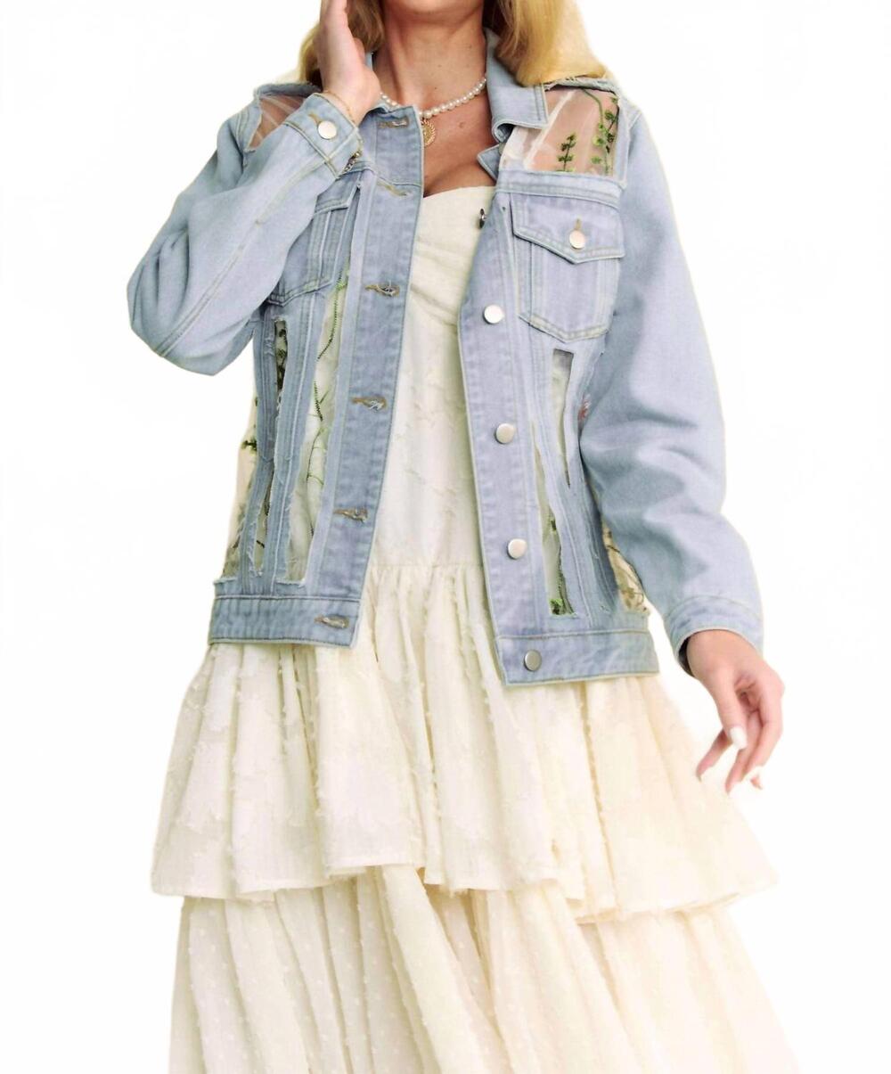 NEW DAVI & DANI floral embroidery mesh jacket in denim
